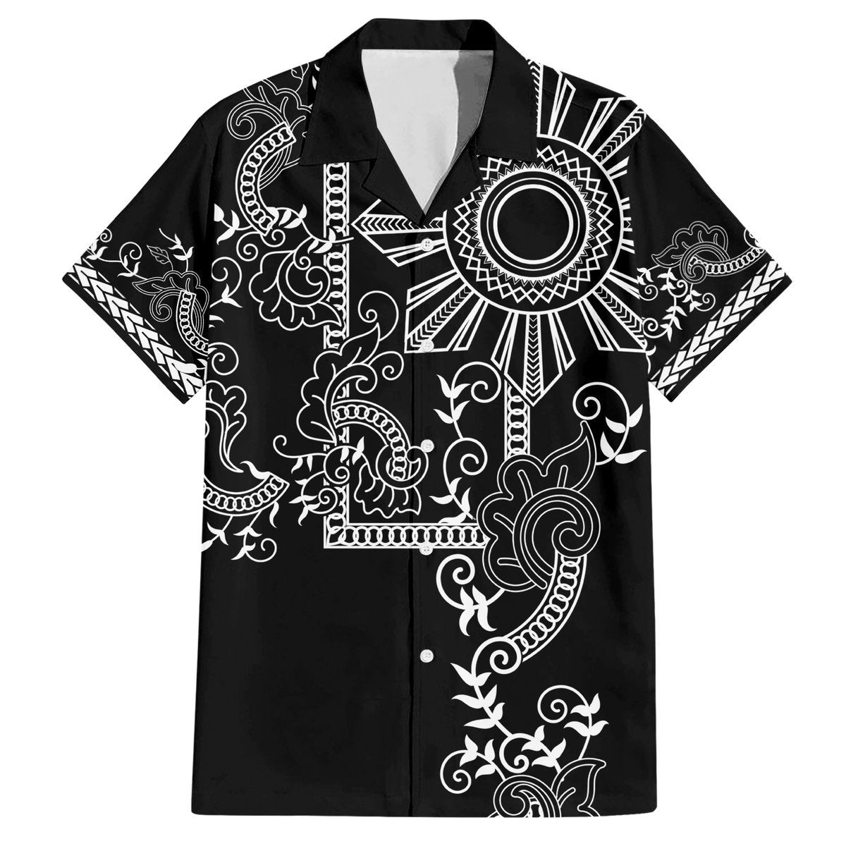 Filipino Sun Tribal Tattoo Hawaiian Shirt Philippines Inspired Barong Simple Black LT9 Black - Polynesian Pride