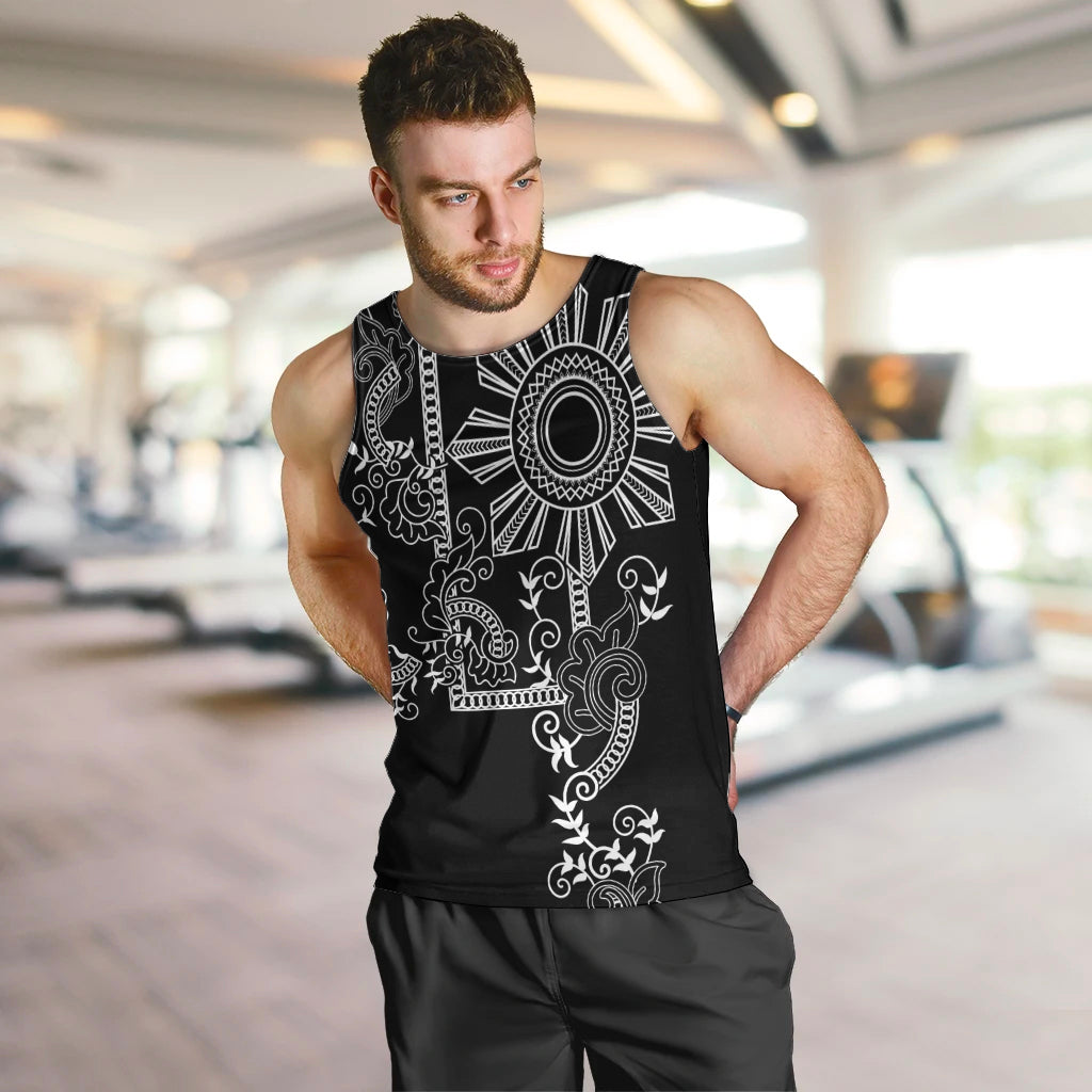 Filipino Sun Tribal Tattoo Men Tank Top Philippines Inspired Barong Simple Black LT9 Black - Polynesian Pride
