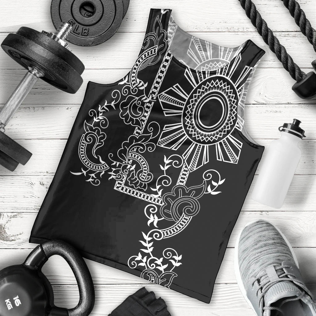 Filipino Sun Tribal Tattoo Men Tank Top Philippines Inspired Barong Simple Black LT9 - Polynesian Pride
