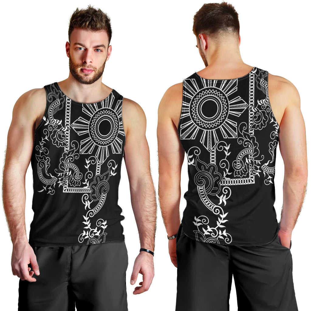 Filipino Sun Tribal Tattoo Men Tank Top Philippines Inspired Barong Simple Black LT9 - Polynesian Pride