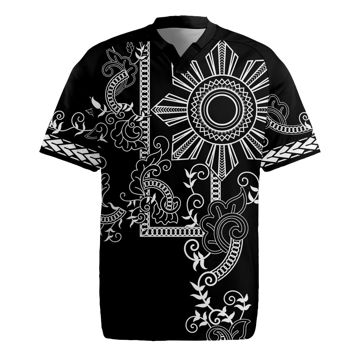 Filipino Sun Tribal Tattoo Rugby Jersey Philippines Inspired Barong Simple Black LT9 Black - Polynesian Pride