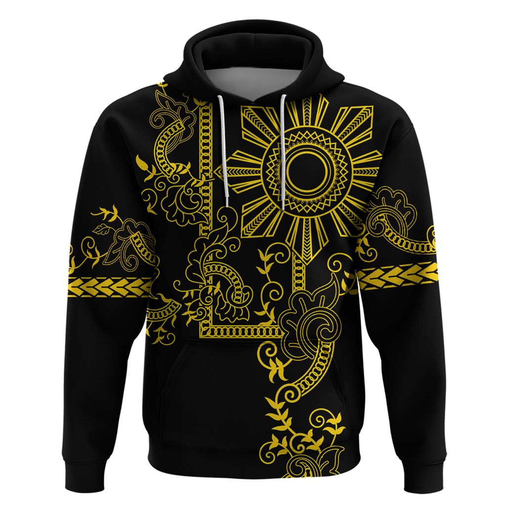 Filipino Sun Tribal Tattoo Hoodie Philippines Inspired Barong Simple Gold LT9 Pullover Hoodie Gold - Polynesian Pride