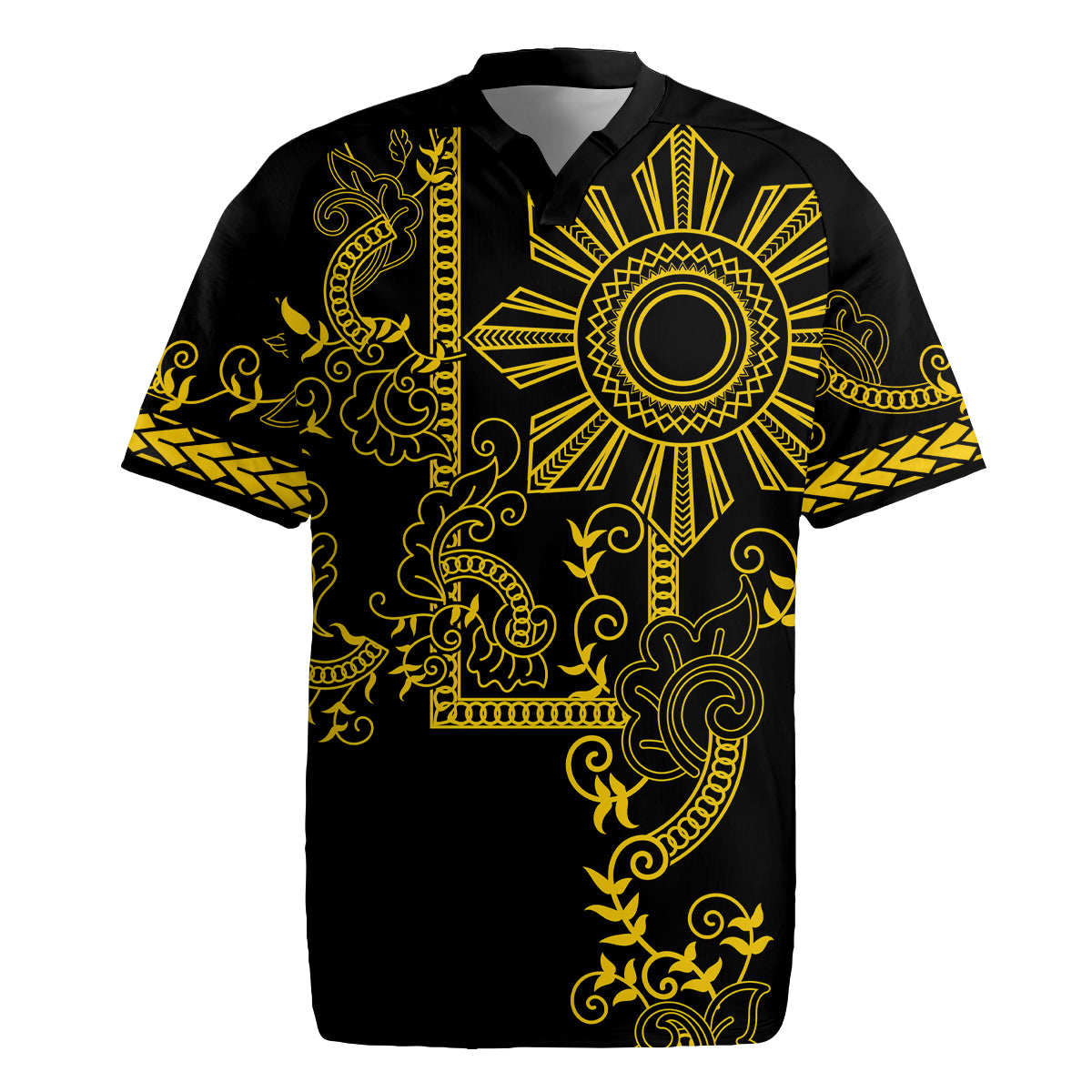Filipino Sun Tribal Tattoo Rugby Jersey Philippines Inspired Barong Simple Gold LT9 Gold - Polynesian Pride