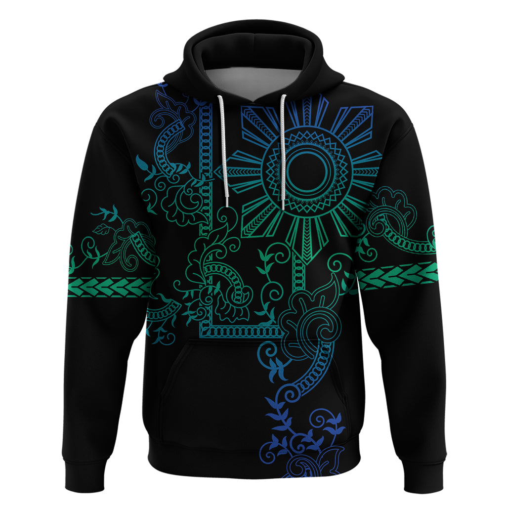 Filipino Sun Tribal Tattoo Hoodie Philippines Inspired Barong Blue Art LT9 Pullover Hoodie Blue - Polynesian Pride
