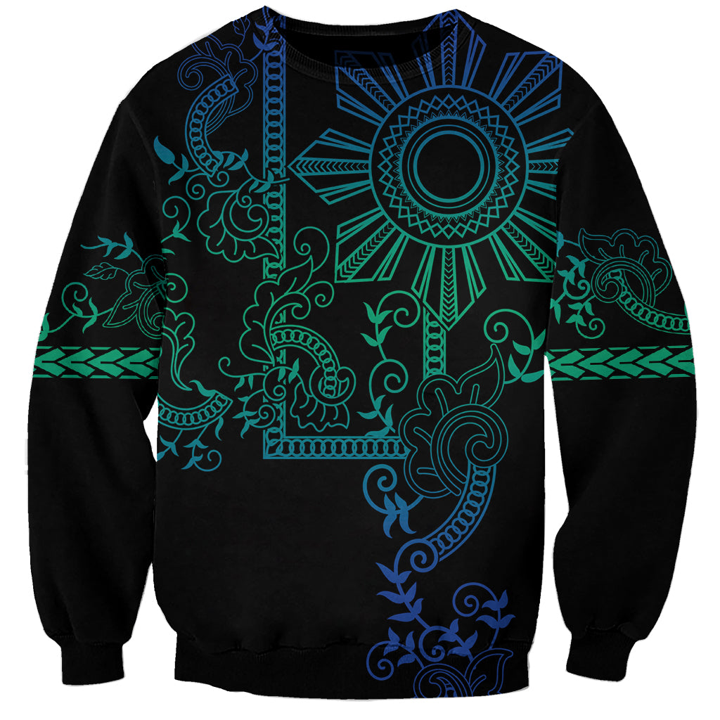 Filipino Sun Tribal Tattoo Sweatshirt Philippines Inspired Barong Blue Art LT9 Unisex Blue - Polynesian Pride