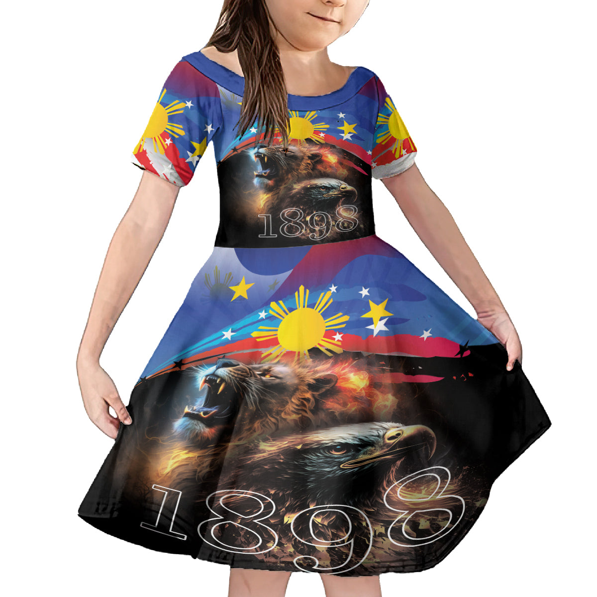 Philippines Lion and Eagle 1898 Kid Short Sleeve Dress Pilipinas Maligayang Araw ng Kalayaan LT9 KID Black - Polynesian Pride