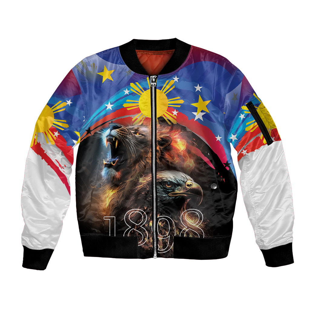 Philippines Lion and Eagle 1898 Sleeve Zip Bomber Jacket Pilipinas Maligayang Araw ng Kalayaan LT9 Unisex Black - Polynesian Pride
