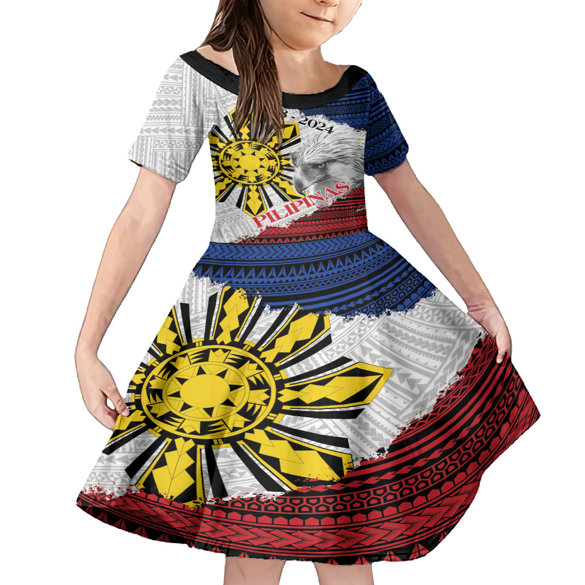Philippines 126th Independence Day Kid Short Sleeve Dress Pilipinas Hunyo 12 Maligayang Araw ng Kalayaan LT9 KID White - Polynesian Pride