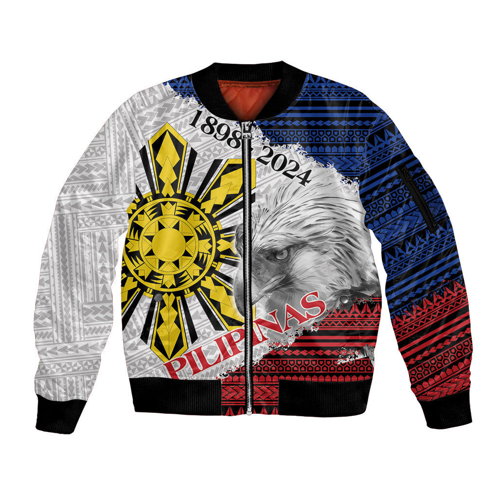 Philippines 126th Independence Day Sleeve Zip Bomber Jacket Pilipinas Hunyo 12 Maligayang Araw ng Kalayaan LT9 Unisex White - Polynesian Pride
