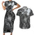 Pacific Beauty Girl Couples Matching Short Sleeve Bodycon Dress and Hawaiian Shirt Black Polyneisan Tribal Vintage Motif