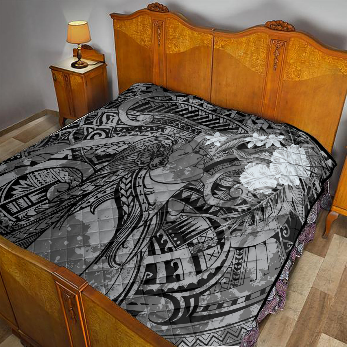 Pacific Beauty Girl Quilt Black Polyneisan Tribal Vintage Motif LT9 - Polynesian Pride