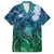 Pacific Beauty Girl Family Matching Short Sleeve Bodycon Dress and Hawaiian Shirt Blue Polyneisan Tribal Vintage Motif