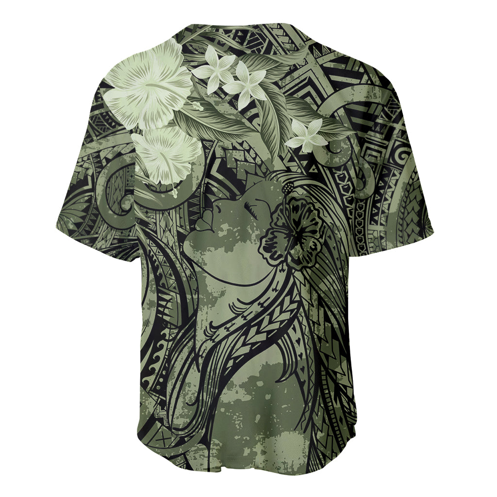 Pacific Beauty Girl Baseball Jersey Green Polyneisan Tribal Vintage Motif LT9 - Polynesian Pride