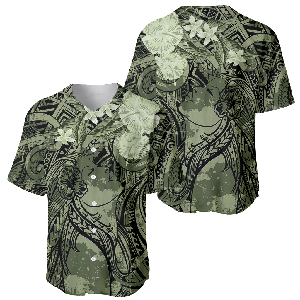 Pacific Beauty Girl Baseball Jersey Green Polyneisan Tribal Vintage Motif LT9 - Polynesian Pride