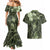 Pacific Beauty Girl Couples Matching Mermaid Dress and Hawaiian Shirt Green Polyneisan Tribal Vintage Motif