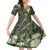 Pacific Beauty Girl Family Matching Short Sleeve Bodycon Dress and Hawaiian Shirt Green Polyneisan Tribal Vintage Motif