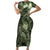 Pacific Beauty Girl Family Matching Short Sleeve Bodycon Dress and Hawaiian Shirt Green Polyneisan Tribal Vintage Motif