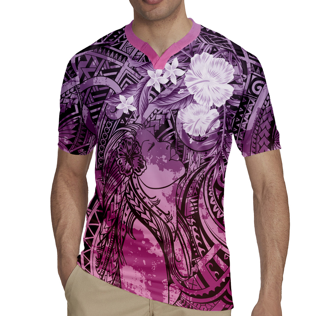 Pacific Beauty Girl Rugby Jersey Pink Polyneisan Tribal Vintage Motif LT9 - Polynesian Pride