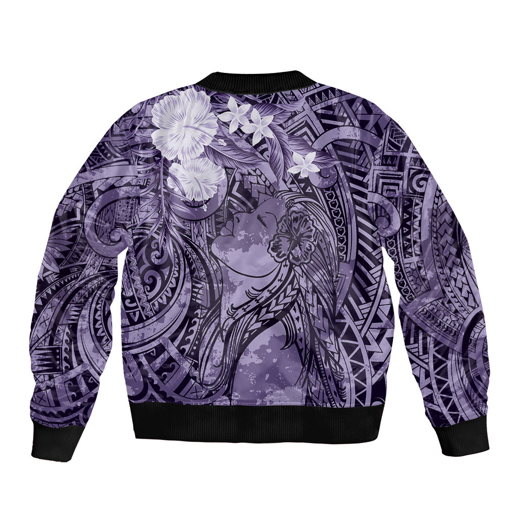 Pacific Beauty Girl Bomber Jacket Violet Polyneisan Tribal Vintage Motif LT9 - Polynesian Pride