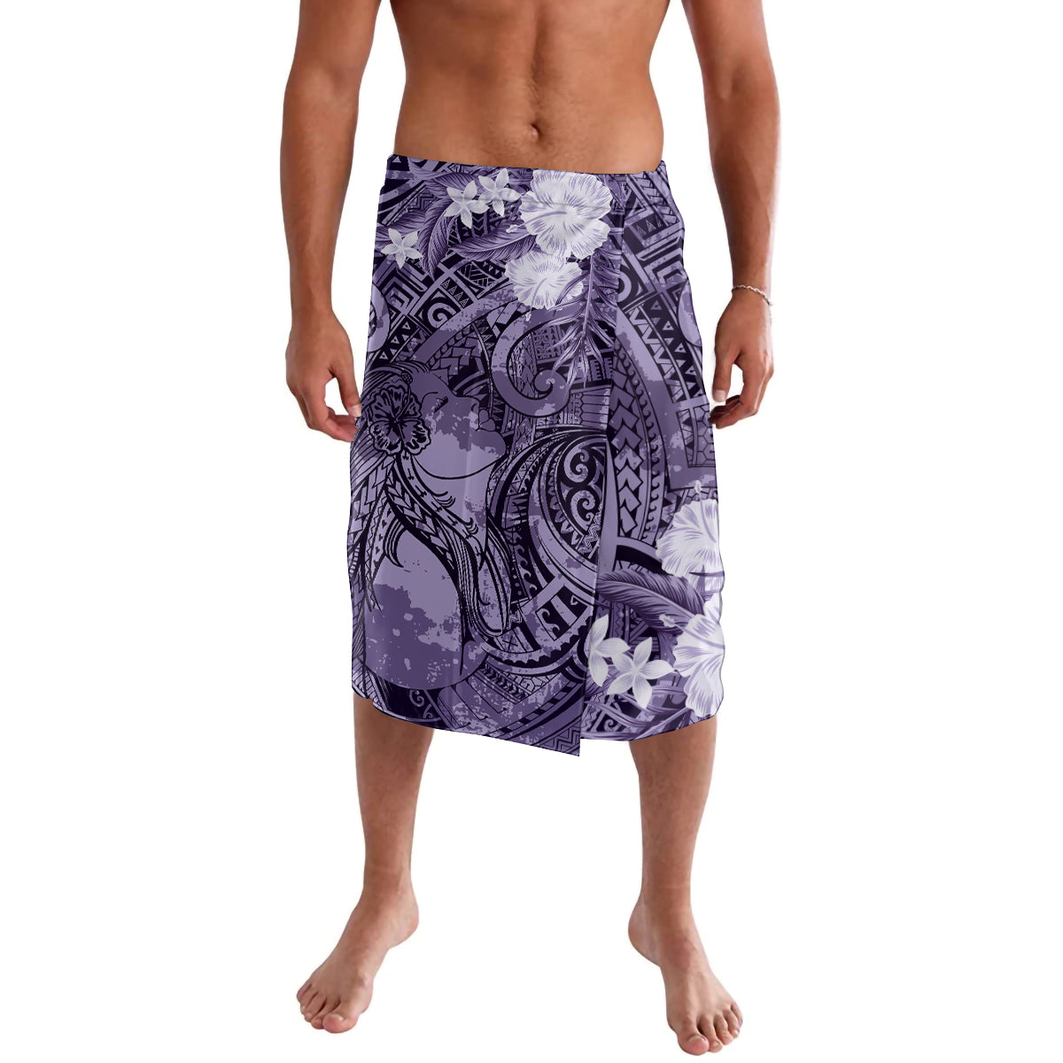 Pacific Beauty Girl Lavalava Violet Polyneisan Tribal Vintage Motif