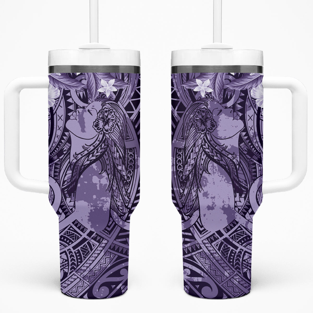 Pacific Beauty Girl Tumbler With Handle Violet Polyneisan Tribal Vintage Motif LT9 One Size: 40 oz Violet - Polynesian Pride