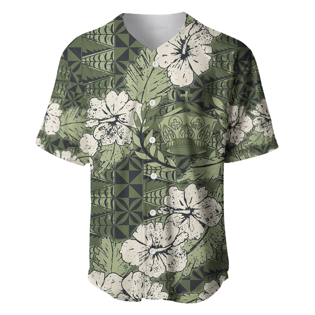 Tongan Kupesi Ngatu Hibiscus Vintage Motif Baseball Jersey LT9 Green - Polynesian Pride