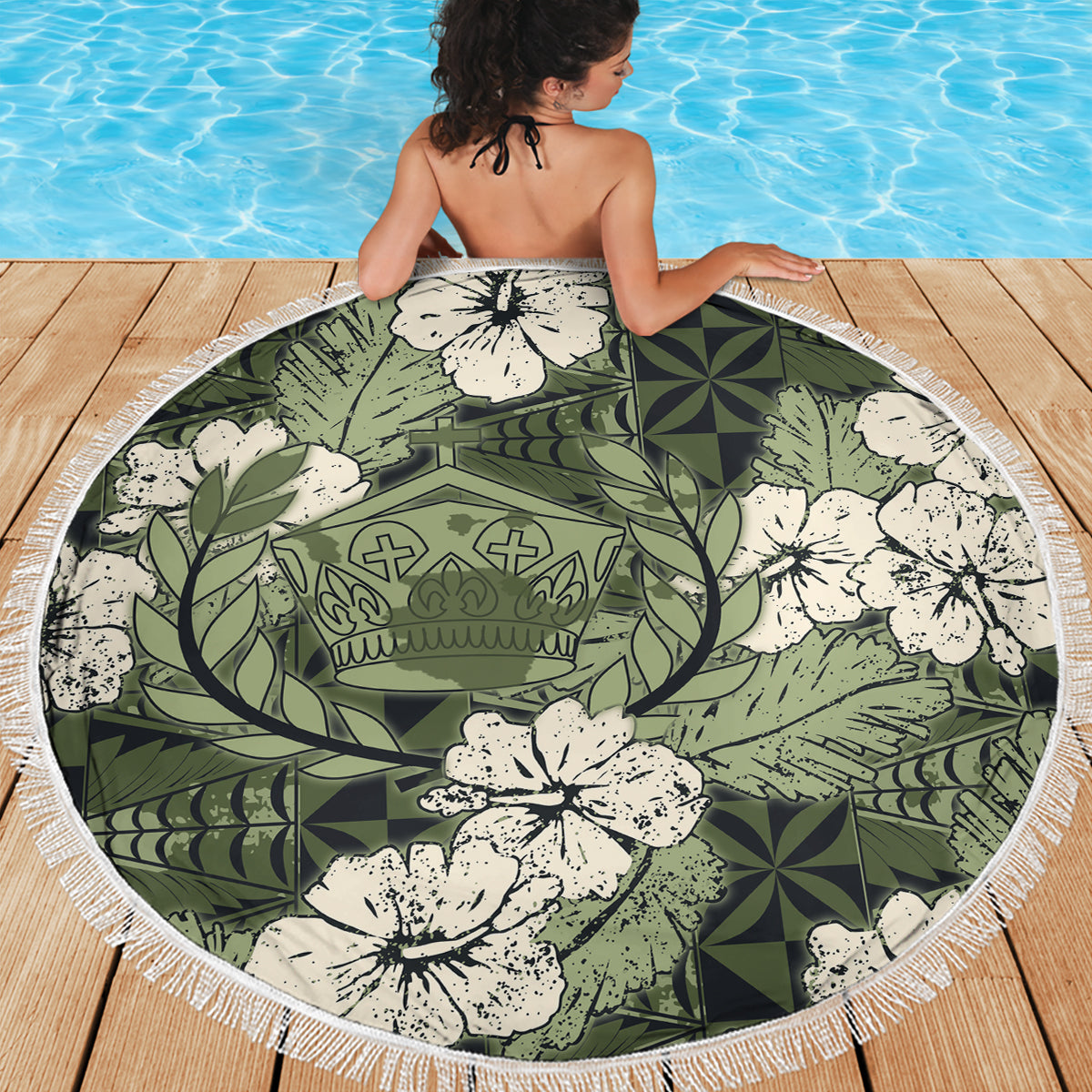 Tongan Kupesi Ngatu Hibiscus Vintage Motif Beach Blanket - LT9 - Polynesian Pride