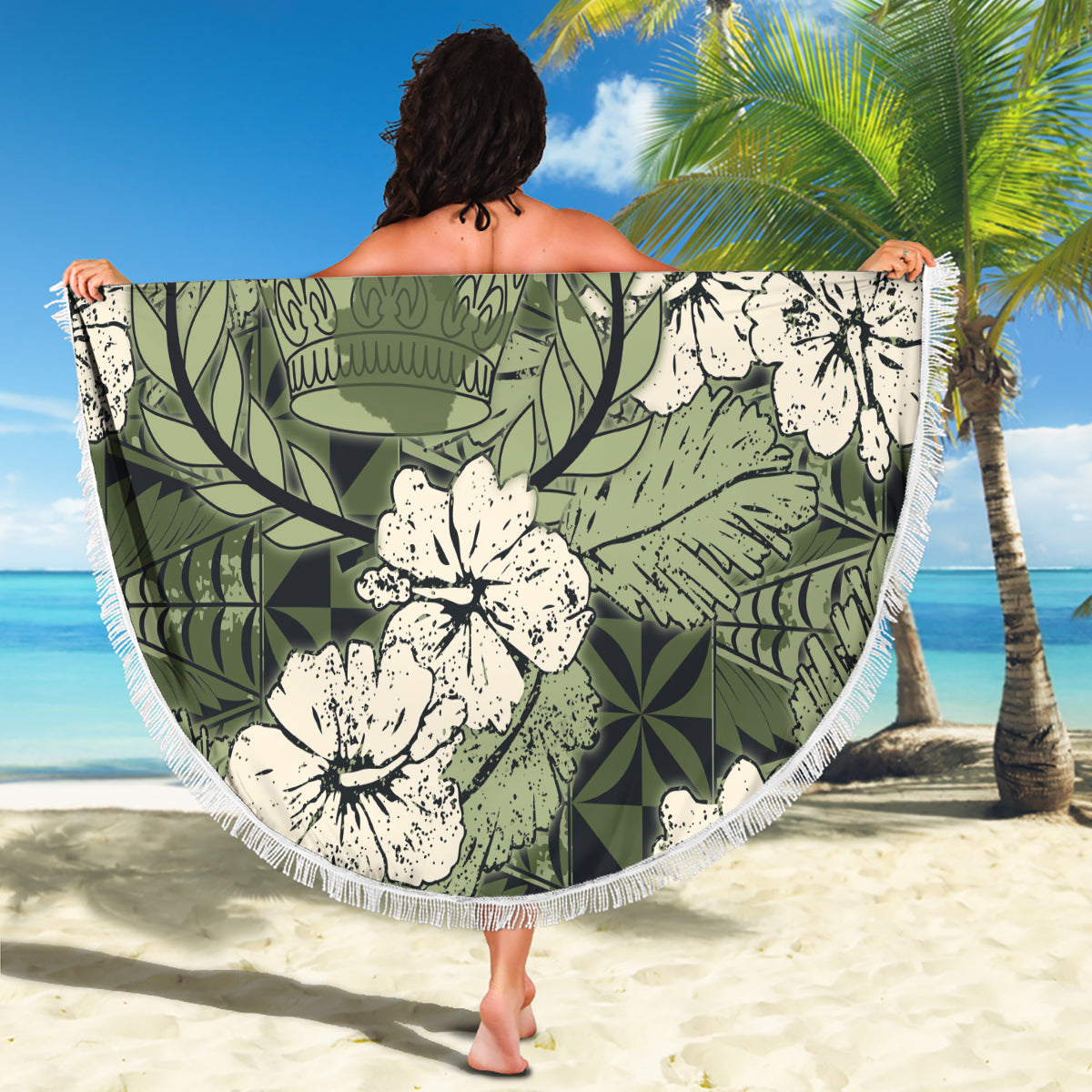 Tongan Kupesi Ngatu Hibiscus Vintage Motif Beach Blanket - LT9 - Polynesian Pride