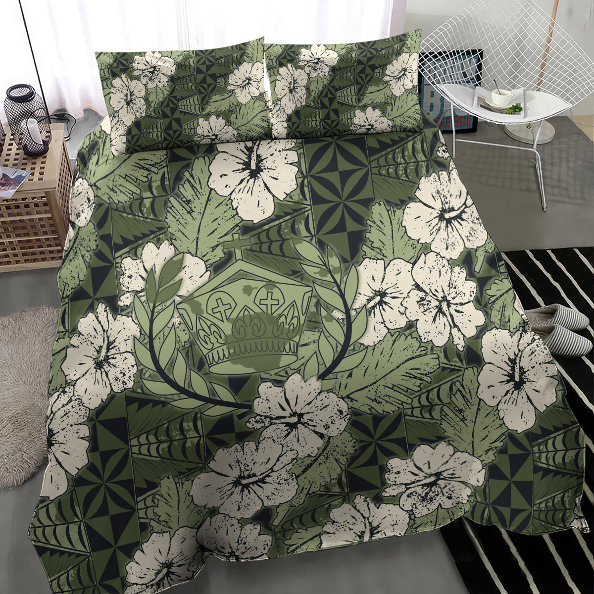Tongan Kupesi Ngatu Hibiscus Vintage Motif Bedding Set LT9 - Polynesian Pride