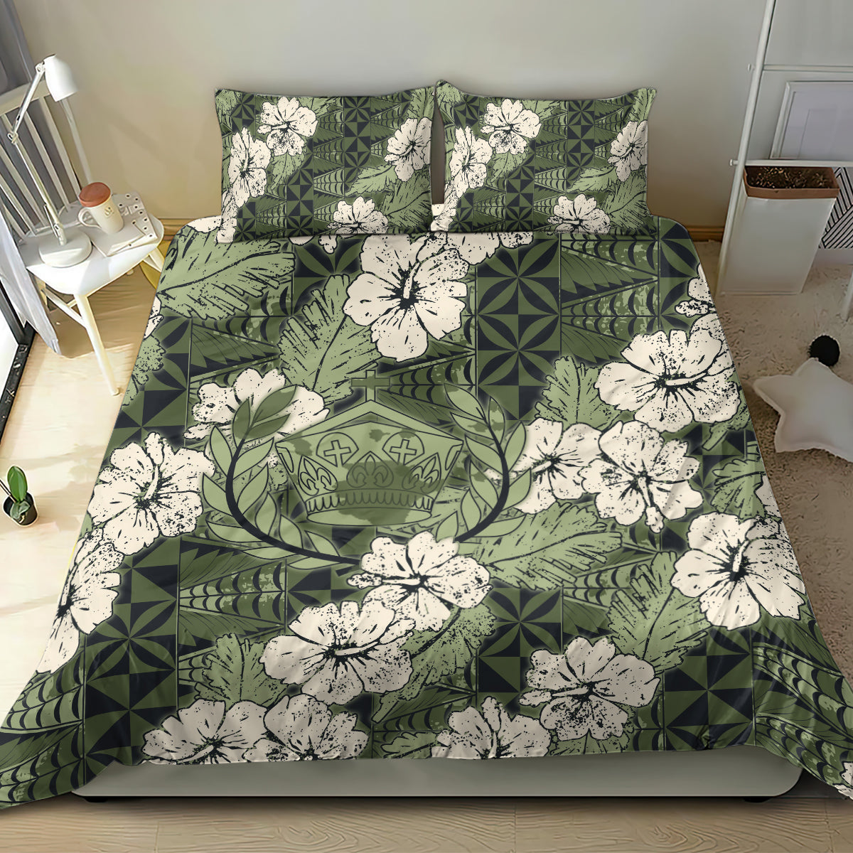 Tongan Kupesi Ngatu Hibiscus Vintage Motif Bedding Set LT9 - Polynesian Pride