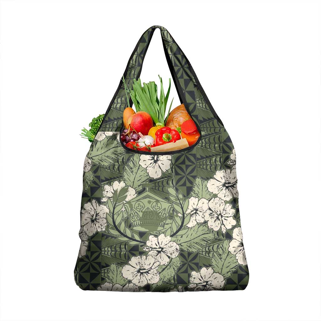 Tongan Kupesi Ngatu Hibiscus Vintage Motif Grocery Bag LT9 1-pack One Size Green - Polynesian Pride