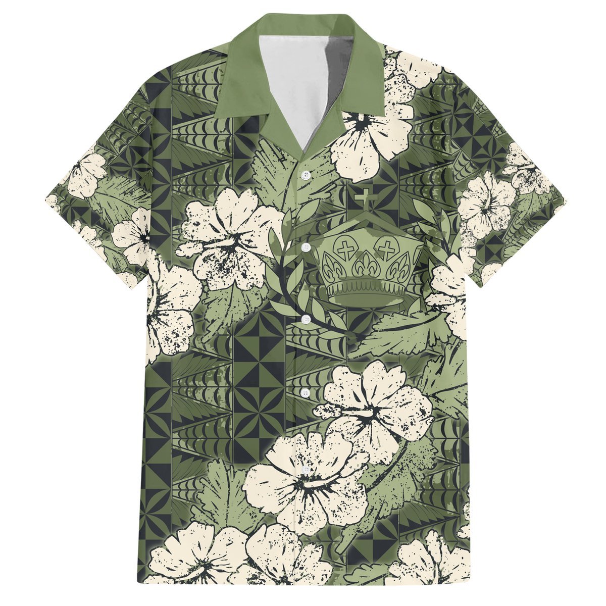 Tongan Kupesi Ngatu Hibiscus Vintage Motif Hawaiian Shirt LT9 Green - Polynesian Pride