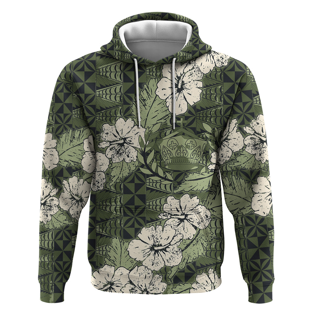 Tongan Kupesi Ngatu Hibiscus Vintage Motif Hoodie LT9 Pullover Hoodie Green - Polynesian Pride