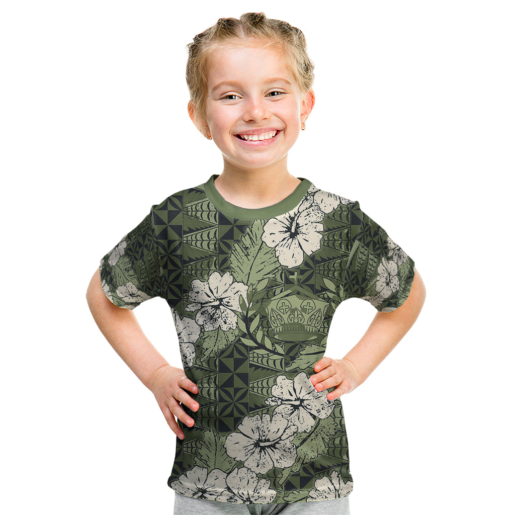 Tongan Kupesi Ngatu Hibiscus Vintage Motif Kid T Shirt LT9 Green - Polynesian Pride