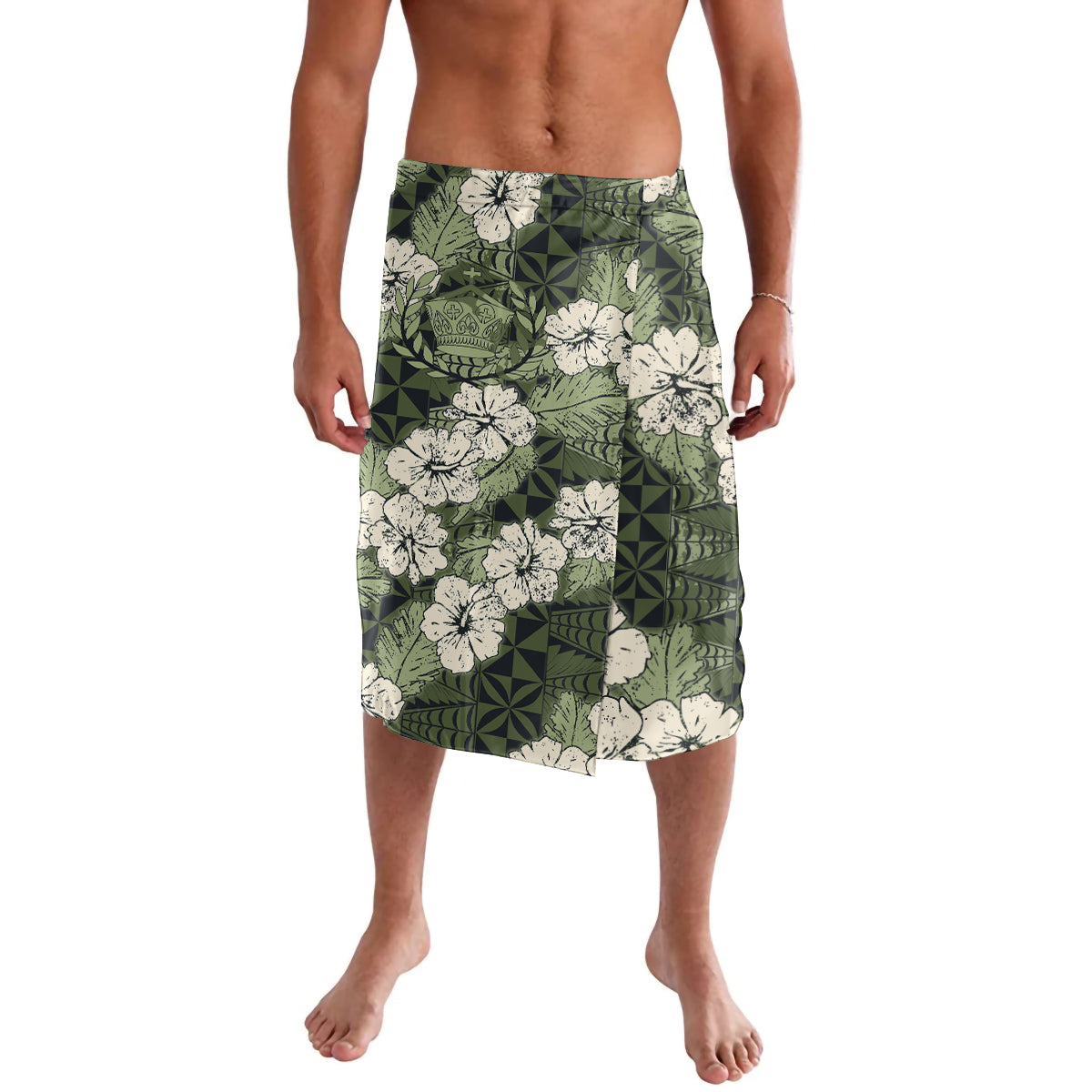 Tongan Kupesi Ngatu Hibiscus Vintage Motif Lavalava LT9 Green - Polynesian Pride
