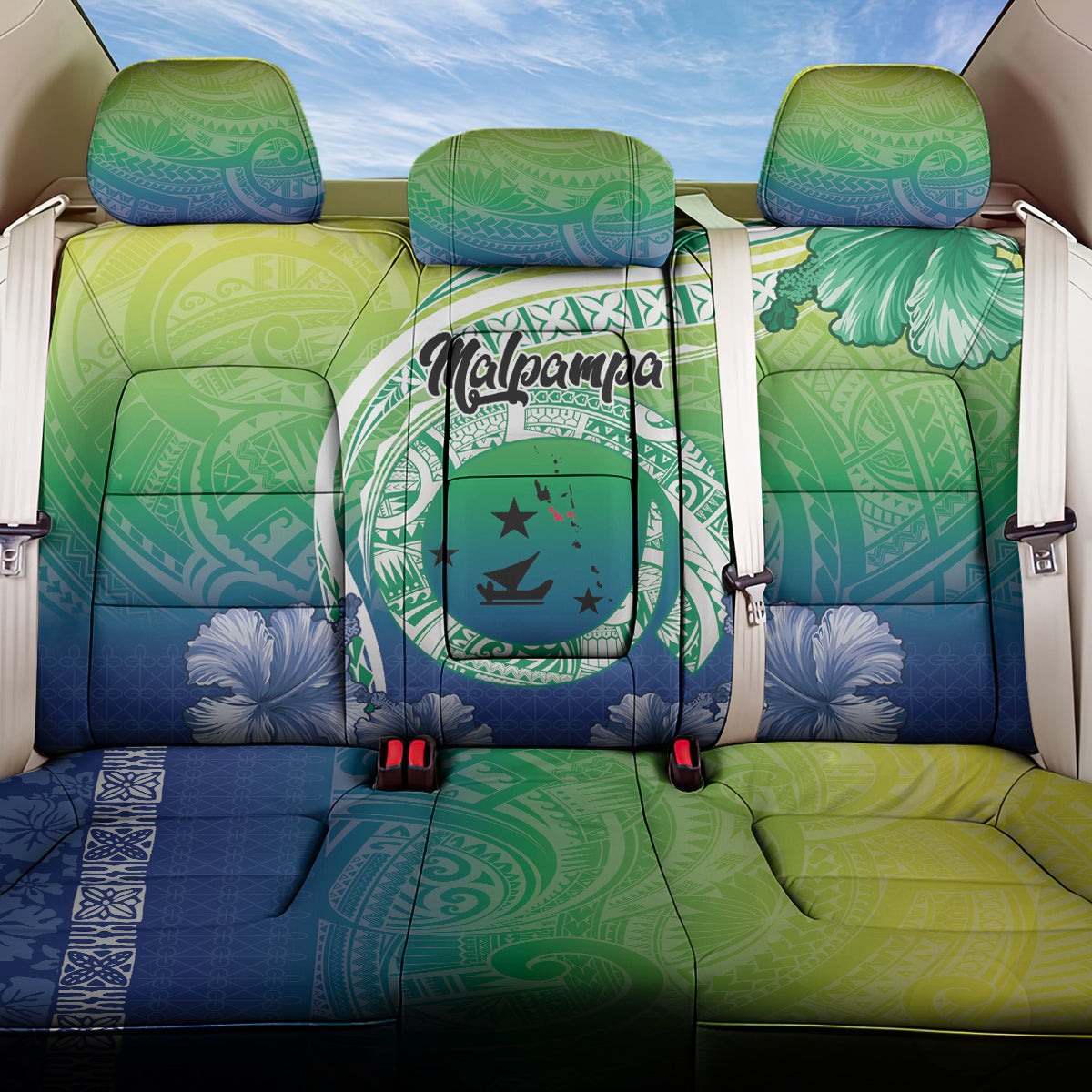 Malpampa Vanuatu Back Car Seat Cover Hibiscus Sand Drawing with Pacific Pattern LT9 One Size Green Art - Polynesian Pride
