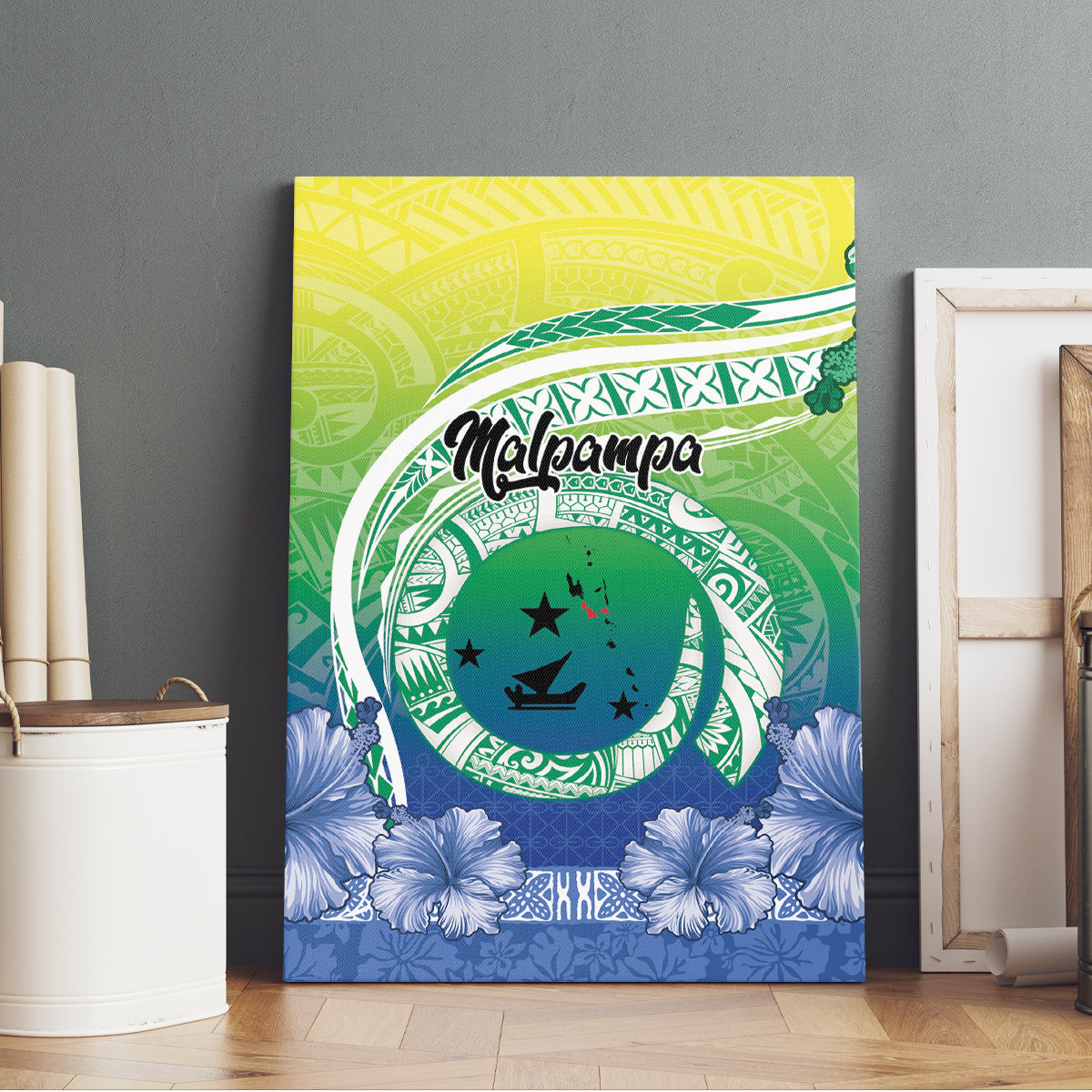 Malpampa Vanuatu Canvas Wall Art Hibiscus Sand Drawing with Pacific Pattern LT9 - Polynesian Pride