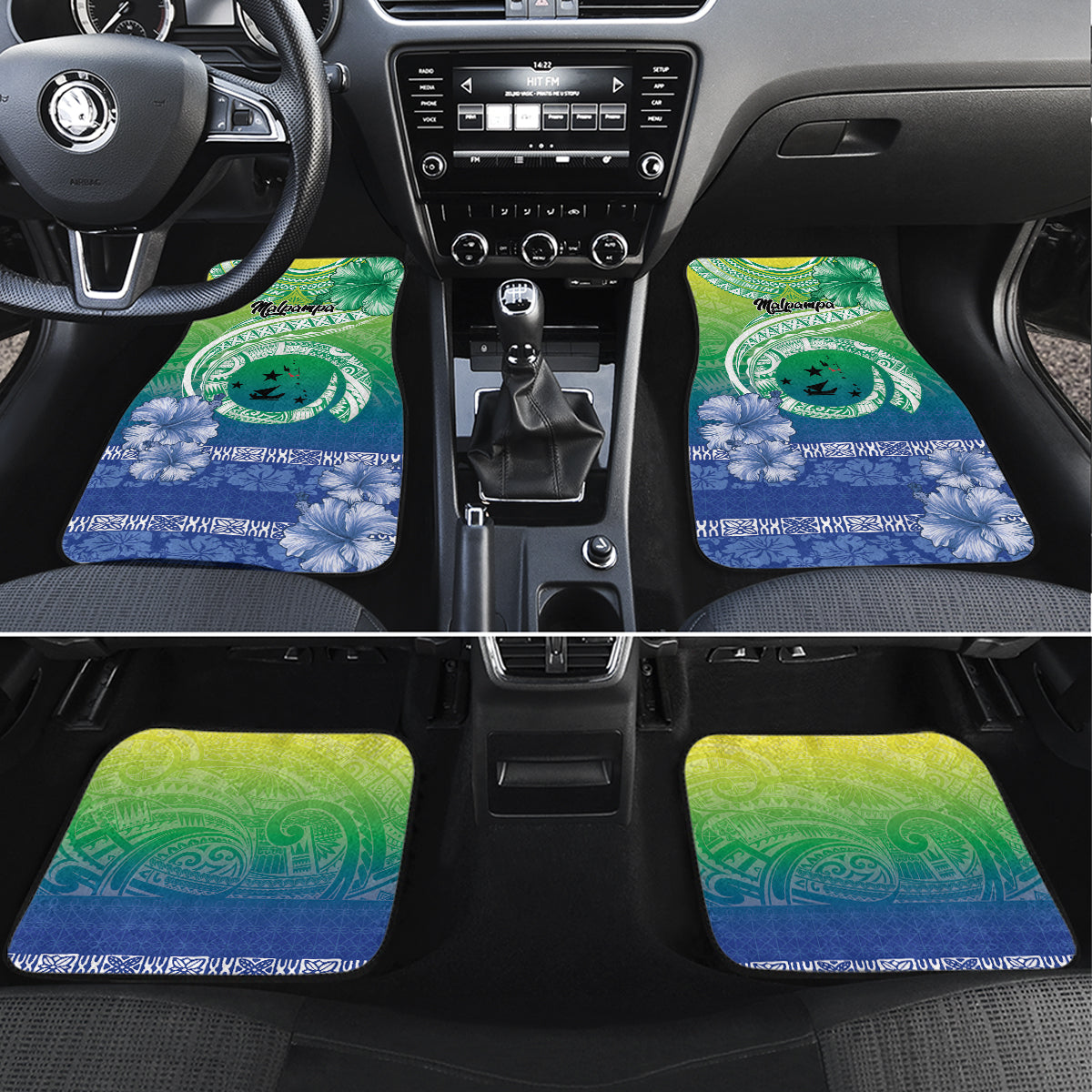 Malpampa Vanuatu Car Mats Hibiscus Sand Drawing with Pacific Pattern LT9 Set 4pcs Green Art - Polynesian Pride