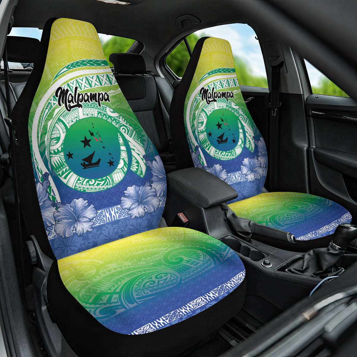 Malpampa Vanuatu Car Seat Cover Hibiscus Sand Drawing with Pacific Pattern LT9 One Size Green Art - Polynesian Pride