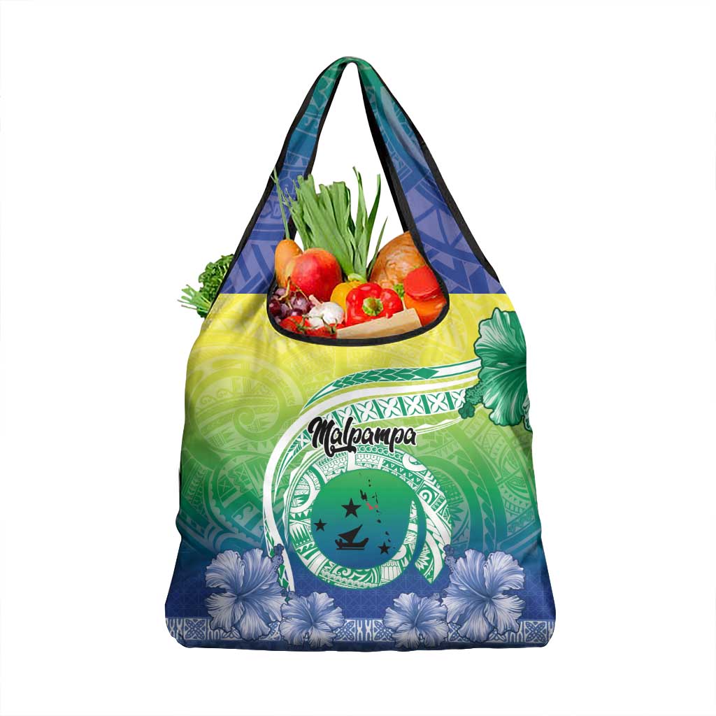 Malpampa Vanuatu Grocery Bag Hibiscus Sand Drawing with Pacific Pattern LT9 1-pack One Size Green Art - Polynesian Pride