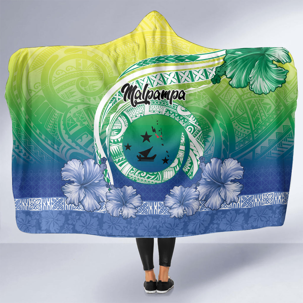 Malpampa Vanuatu Hooded Blanket Hibiscus Sand Drawing with Pacific Pattern LT9 - Polynesian Pride