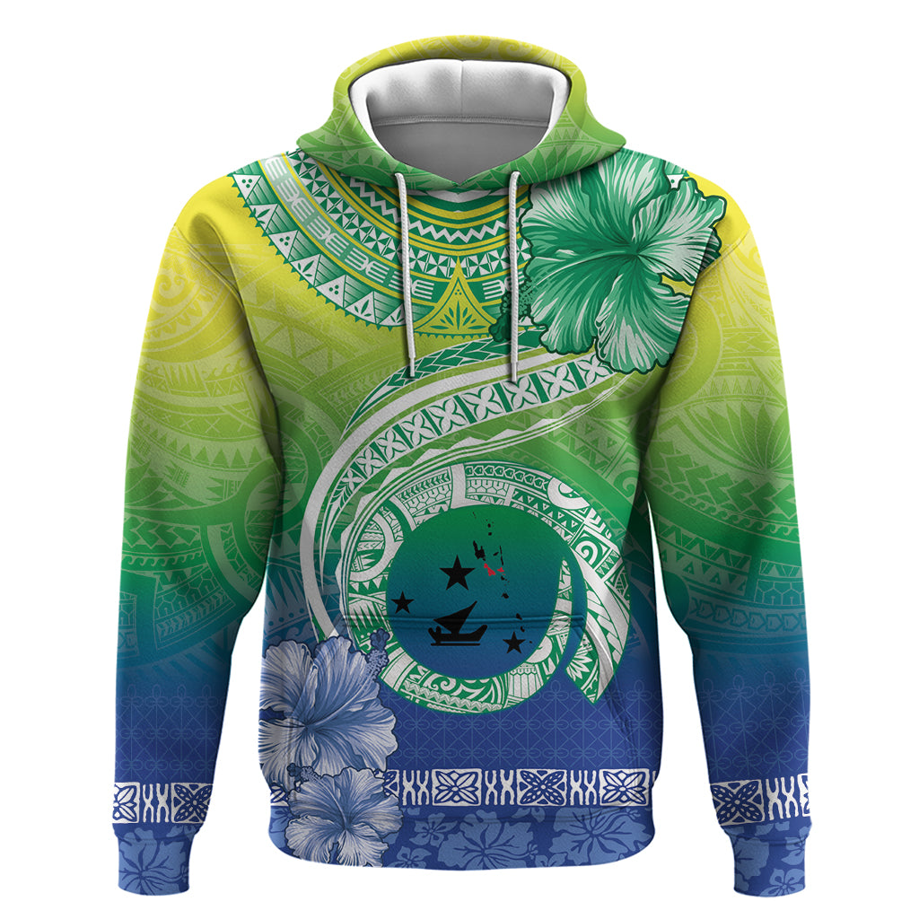 Malpampa Vanuatu Hoodie Hibiscus Sand Drawing with Pacific Pattern LT9 Pullover Hoodie Green Art - Polynesian Pride