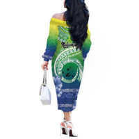 Malpampa Vanuatu Off The Shoulder Long Sleeve Dress Hibiscus Sand Drawing with Pacific Pattern LT9 - Polynesian Pride