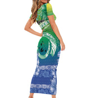 Malpampa Vanuatu Short Sleeve Bodycon Dress Hibiscus Sand Drawing with Pacific Pattern LT9 - Polynesian Pride