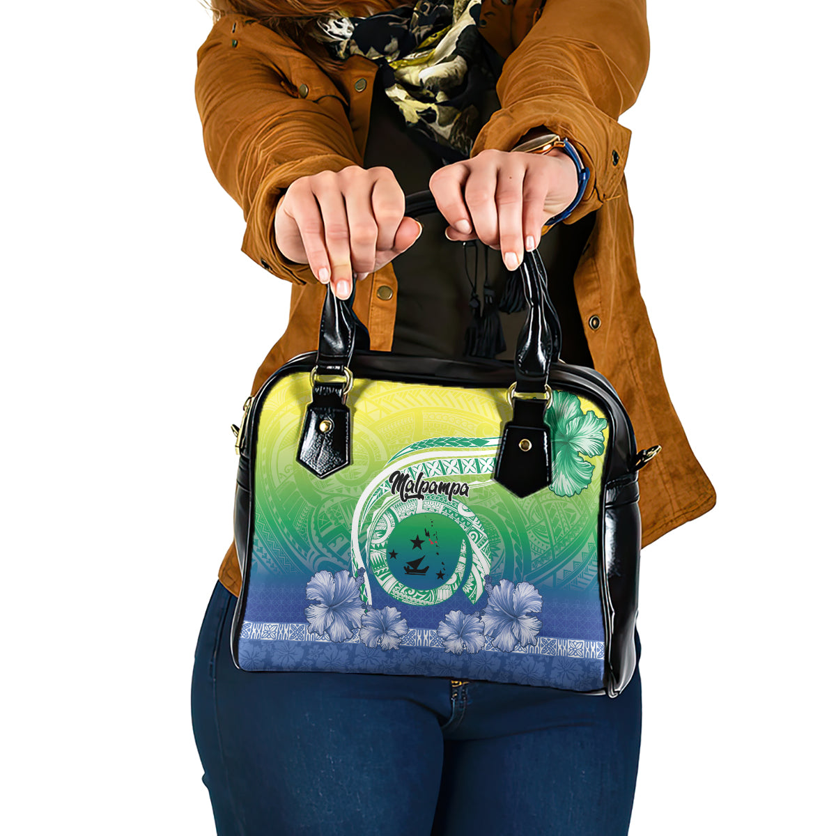 Malpampa Vanuatu Shoulder Handbag Hibiscus Sand Drawing with Pacific Pattern LT9 One Size Green Art - Polynesian Pride