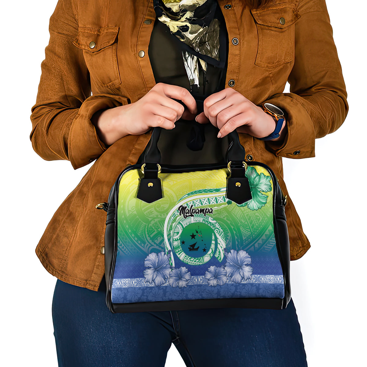 Malpampa Vanuatu Shoulder Handbag Hibiscus Sand Drawing with Pacific Pattern LT9 - Polynesian Pride