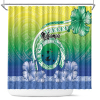Malpampa Vanuatu Shower Curtain Hibiscus Sand Drawing with Pacific Pattern LT9 Green Art - Polynesian Pride