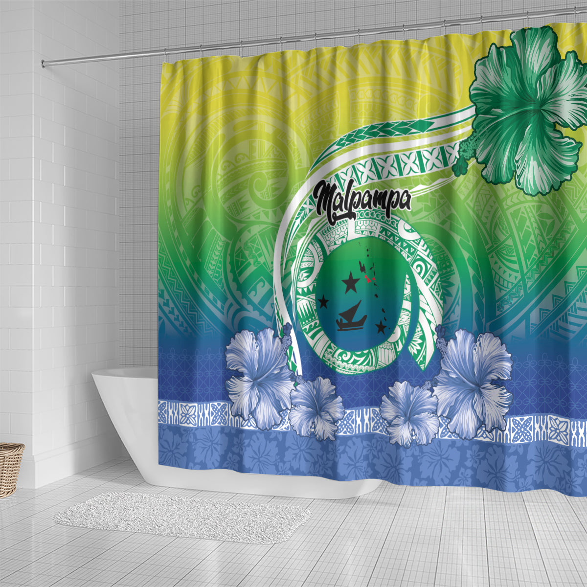 Malpampa Vanuatu Shower Curtain Hibiscus Sand Drawing with Pacific Pattern LT9 - Polynesian Pride