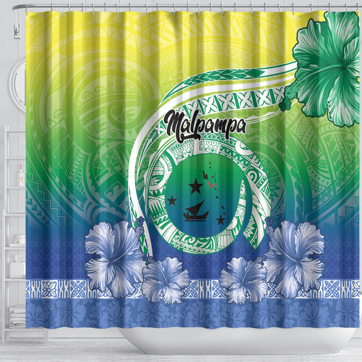 Malpampa Vanuatu Shower Curtain Hibiscus Sand Drawing with Pacific Pattern LT9 - Polynesian Pride