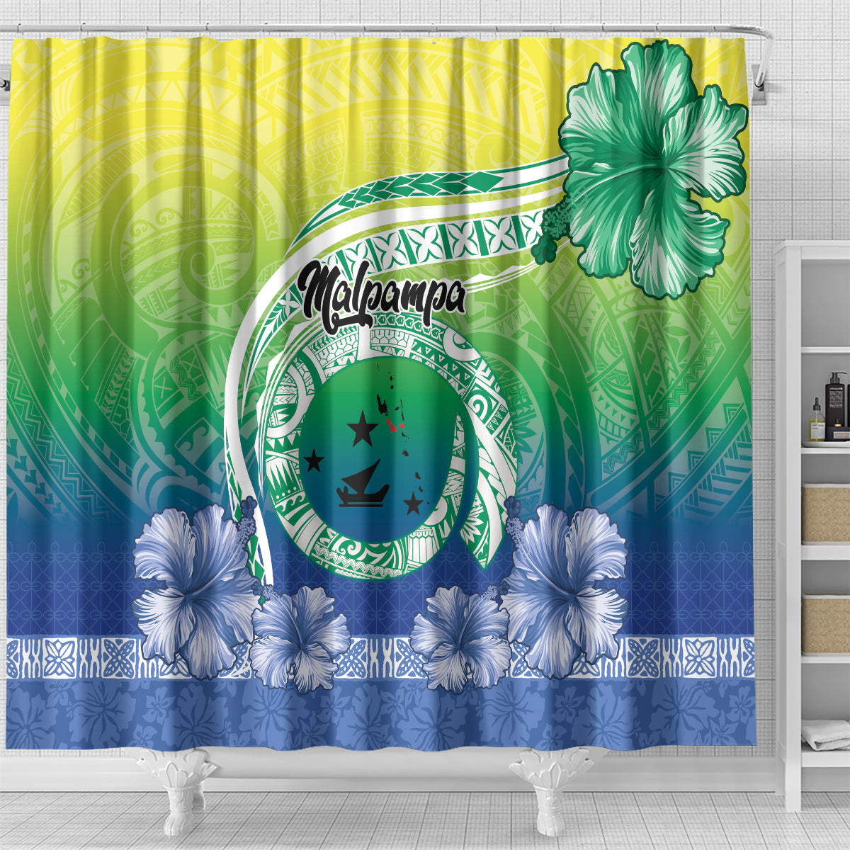 Malpampa Vanuatu Shower Curtain Hibiscus Sand Drawing with Pacific Pattern LT9 - Polynesian Pride